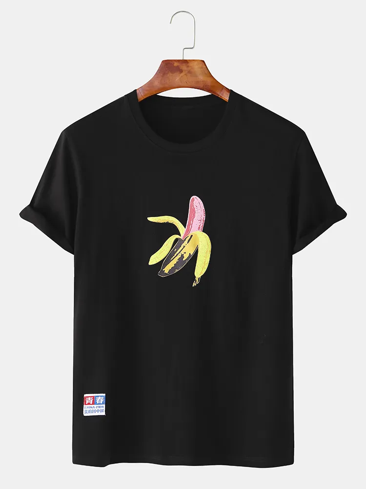 Magliette divertenti dell'etichetta della banana della frutta del fumetto degli uomini