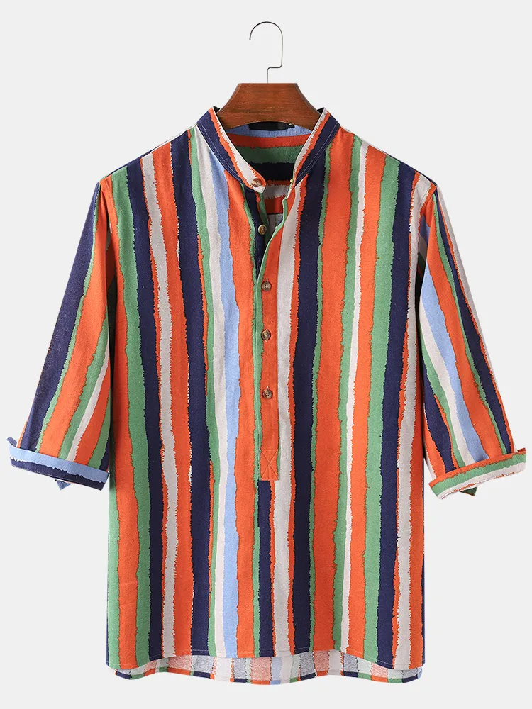 Uomo Colorful Camicie Henley a maniche corte a 3/4 traspiranti con stampa a righe 4540141