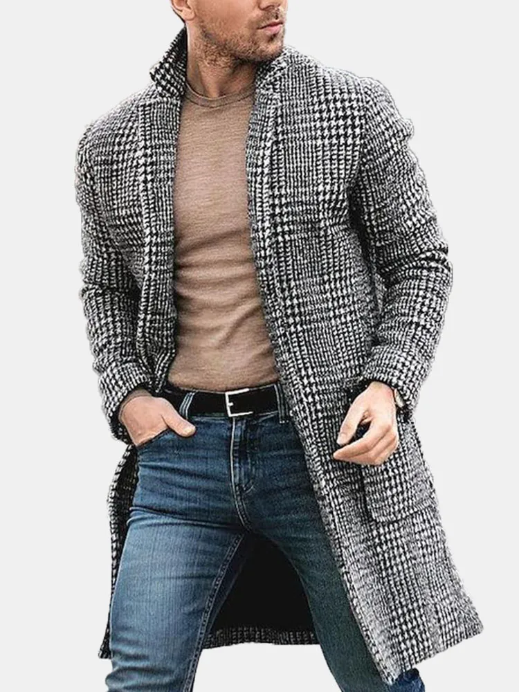 Cappotto di lana scozzese monopetto monopetto di mezza lunghezza