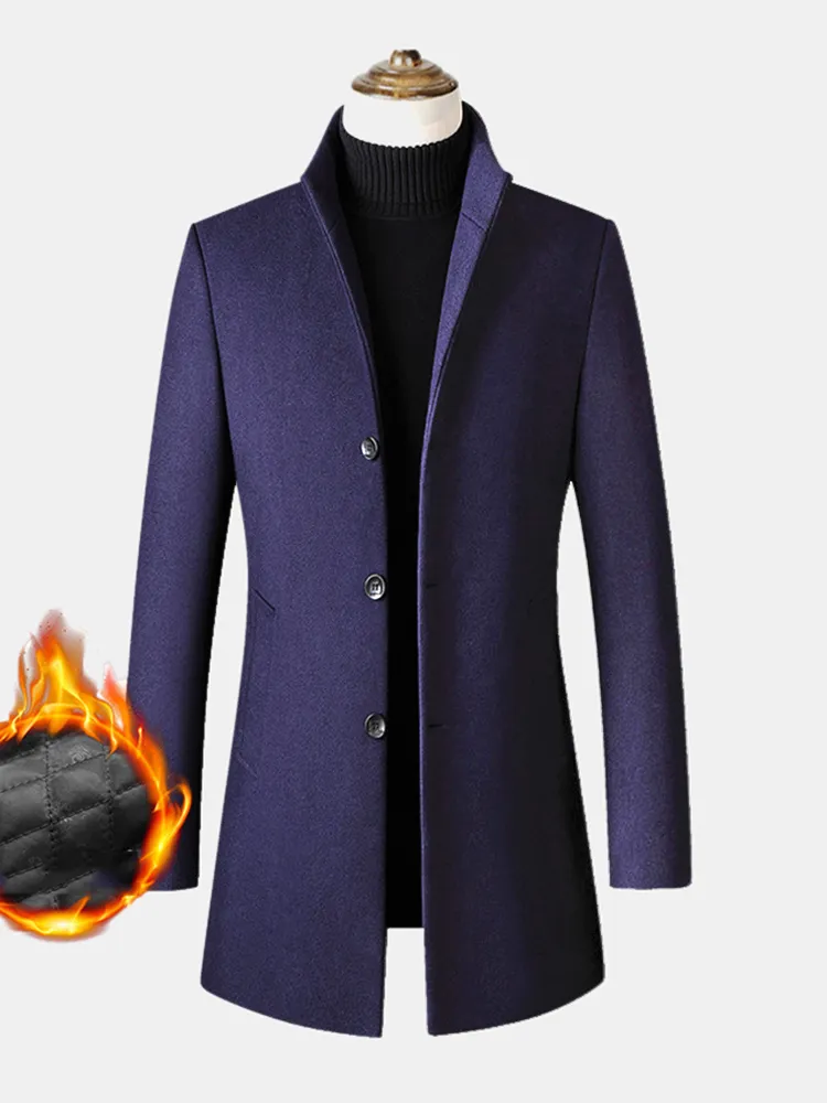 Cappotti casual da uomo in lana di alta qualità a maniche lunghe in caldo pile di media lunghezza