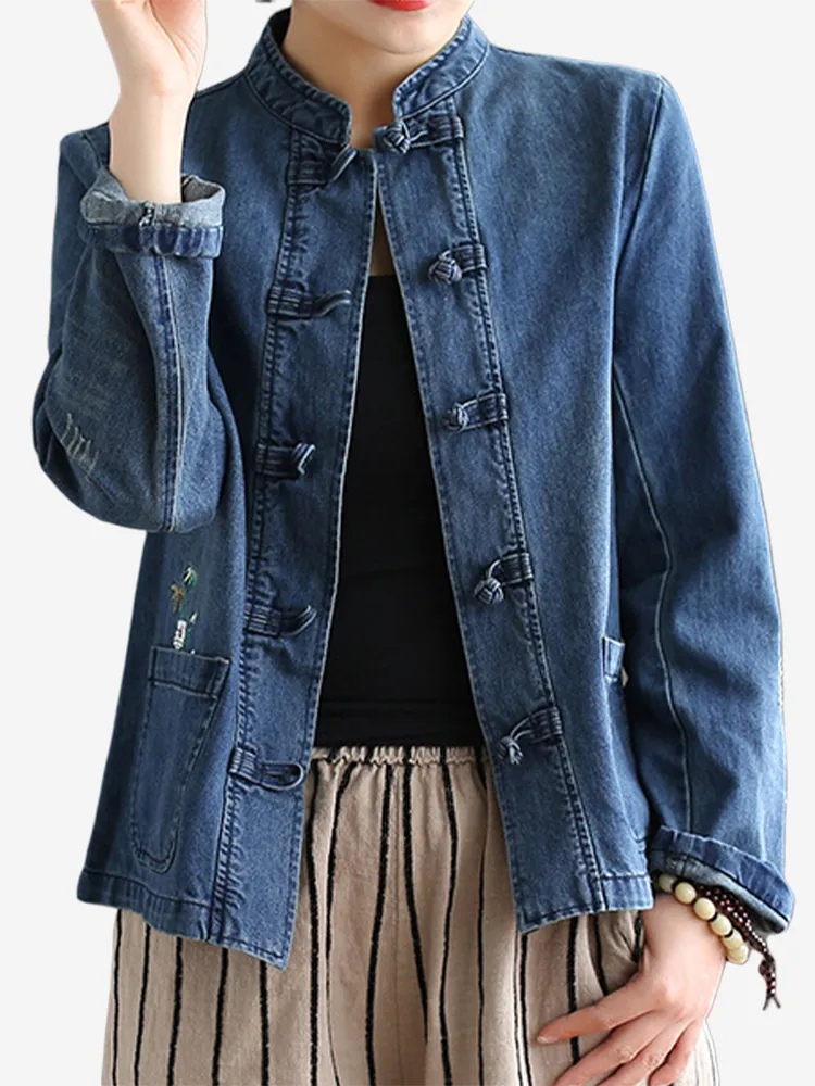 Giacca di jeans a manica lunga con tasche a bottone vintage