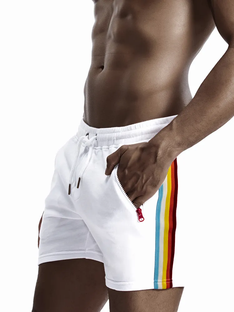 Uomo Colorful Pantaloncini casual a righe Pantaloncini sportivi traspiranti Boxer Shrots con tasche con cerniera