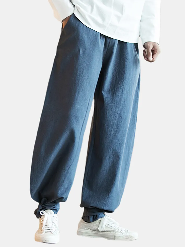 Gamba larga elastica allentata traspirante in cotone stile cinese da uomo Pantaloni