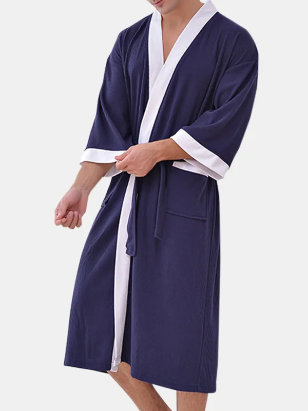 Uomo addensare caldo waffle accappatoio spa pigiama kimono accappatoio sciolto coulisse da notte con tasche