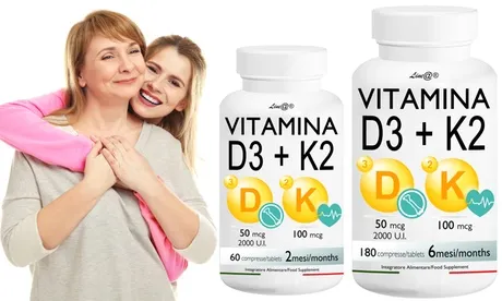 60, 120, 180 o 360 compresse Lineadiet di vitamine D3 e K2 per la salute cardiovascolare e delle ossa