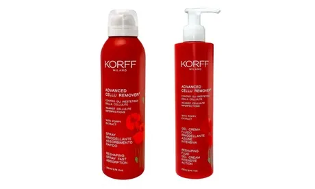 1 o 2 prodotti rimodellanti contro la cellulite Korff disponibili in formato spray o gel da 250 ml