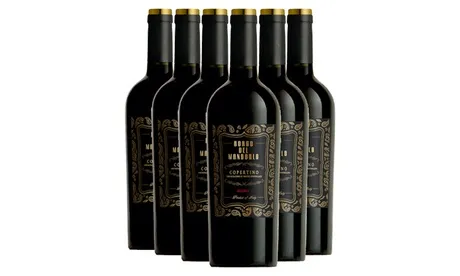 6 bottiglie da 750 ml di vino rosso Copertino DOC Riserva Borgo del Mandorlo