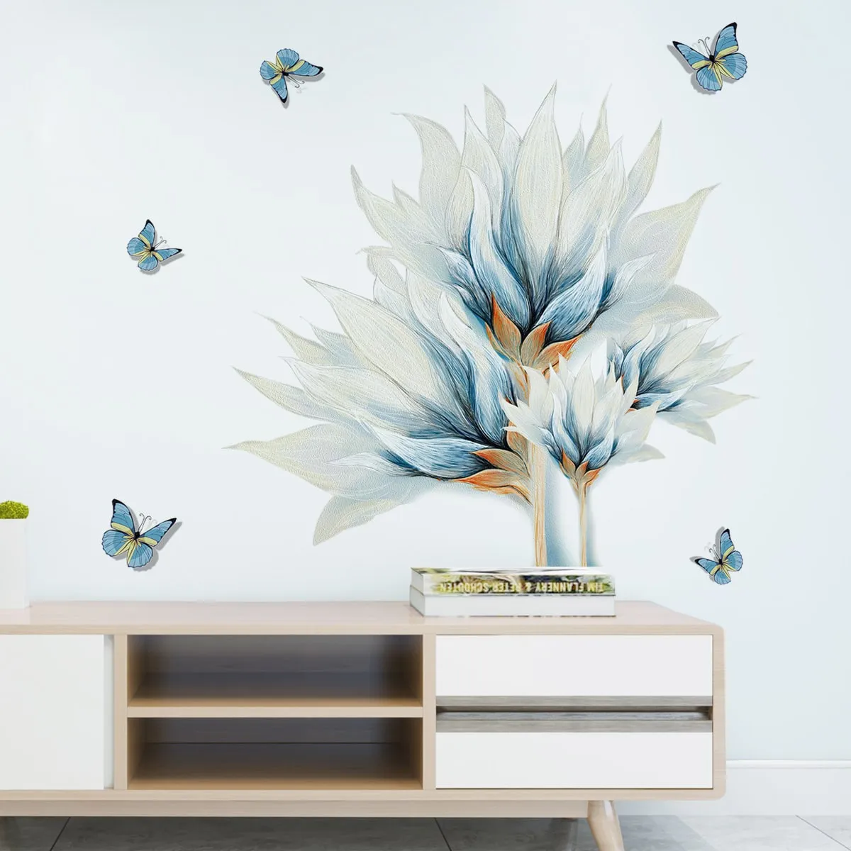 Adesivo murale stampa fiori e farfalle