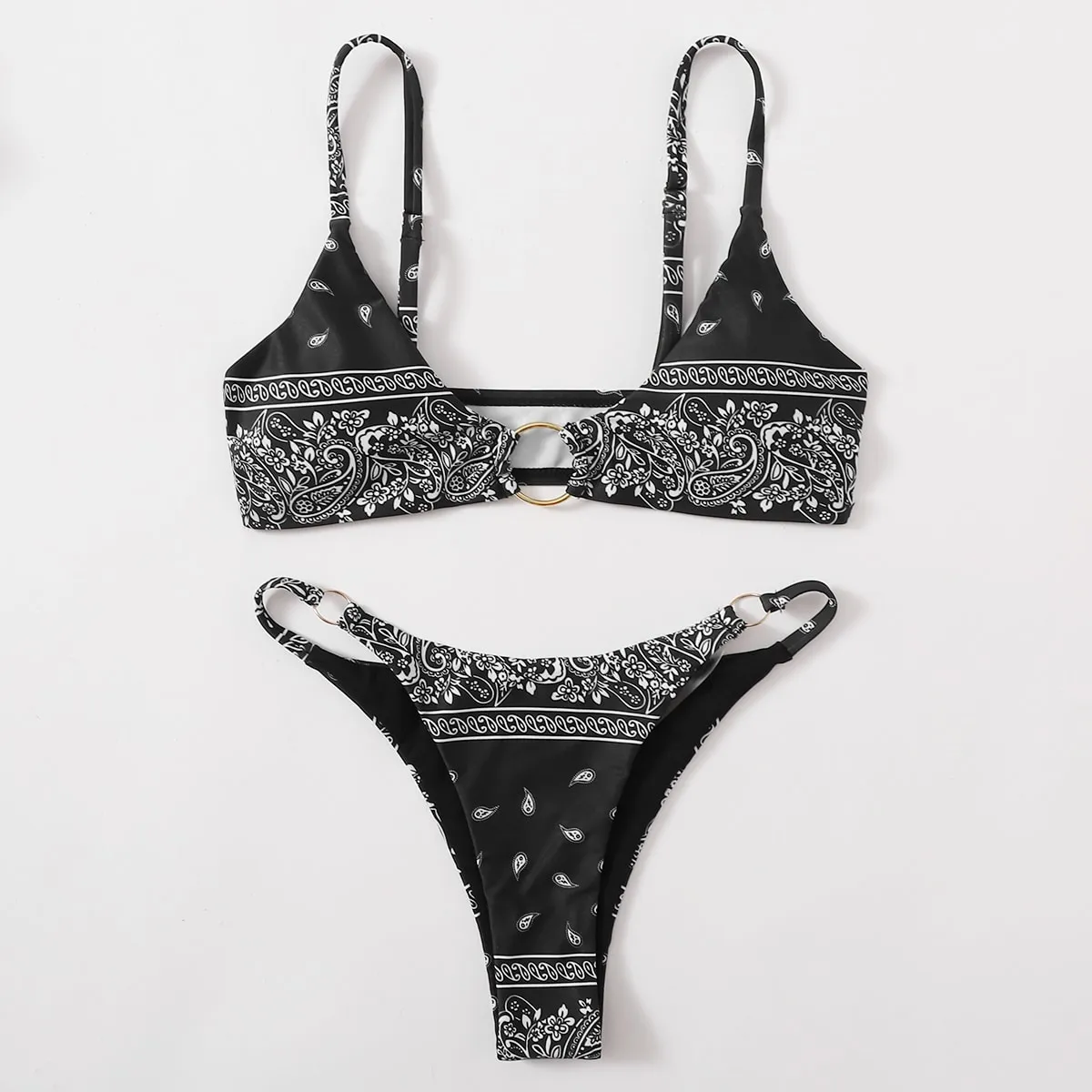 Costume da bagno bikini perizoma con anello paisley