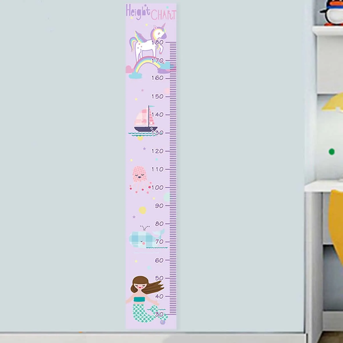 Adesivo da parete per misurare l'altezza con fumetto grafico da bambini
