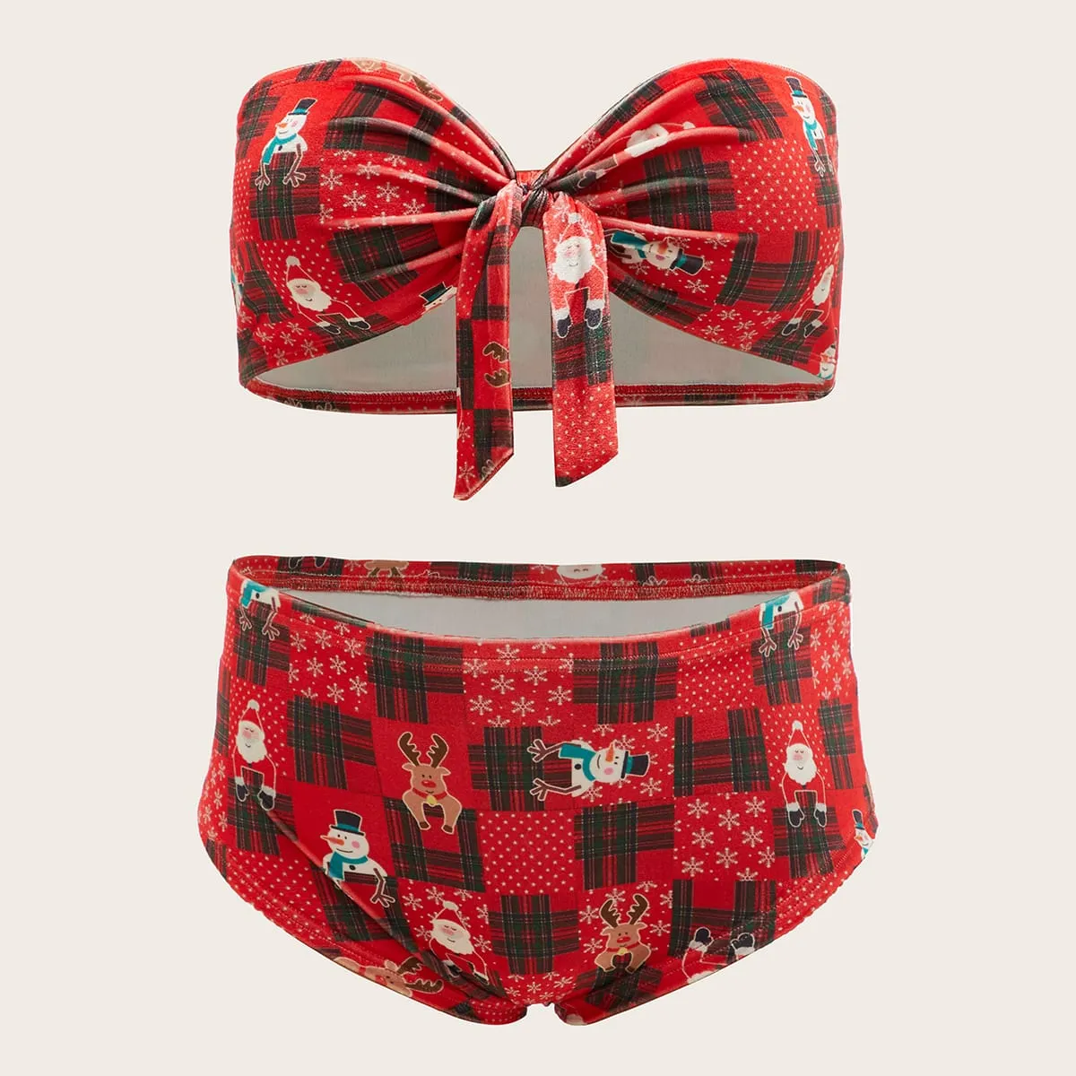 Set biancheria intima bandeau in velluto con stampa natale taglie forti