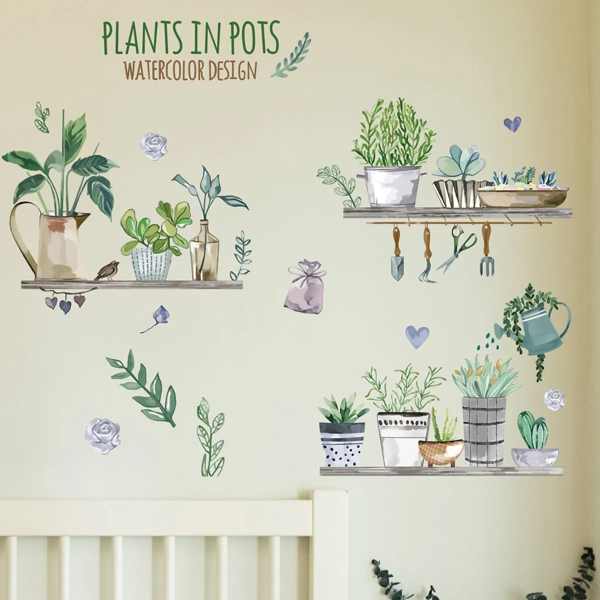 Adesivo da parete con stampa di piante in vaso