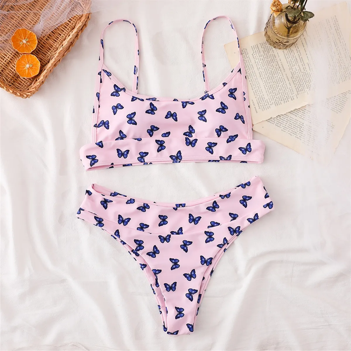 Costume da bagno bikini con stampa farfalla