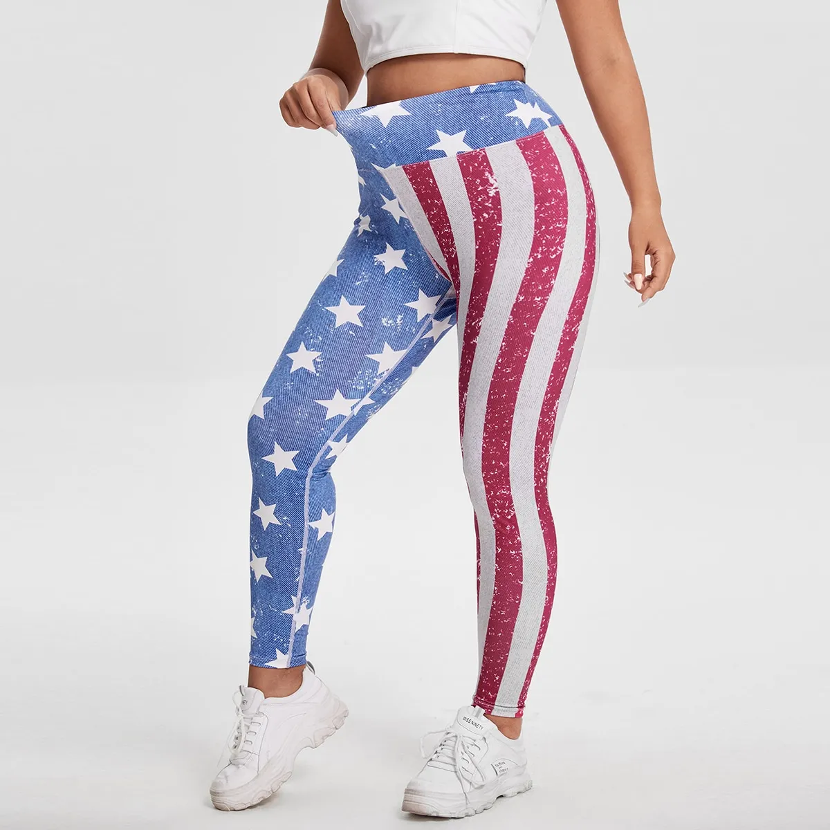 taglie forti Leggings con stampa bandiera americana sportivo