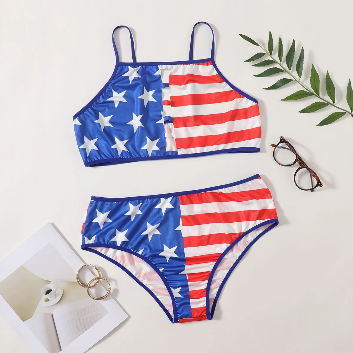 taglie forti Set lingerie con stampa bandiera americana
