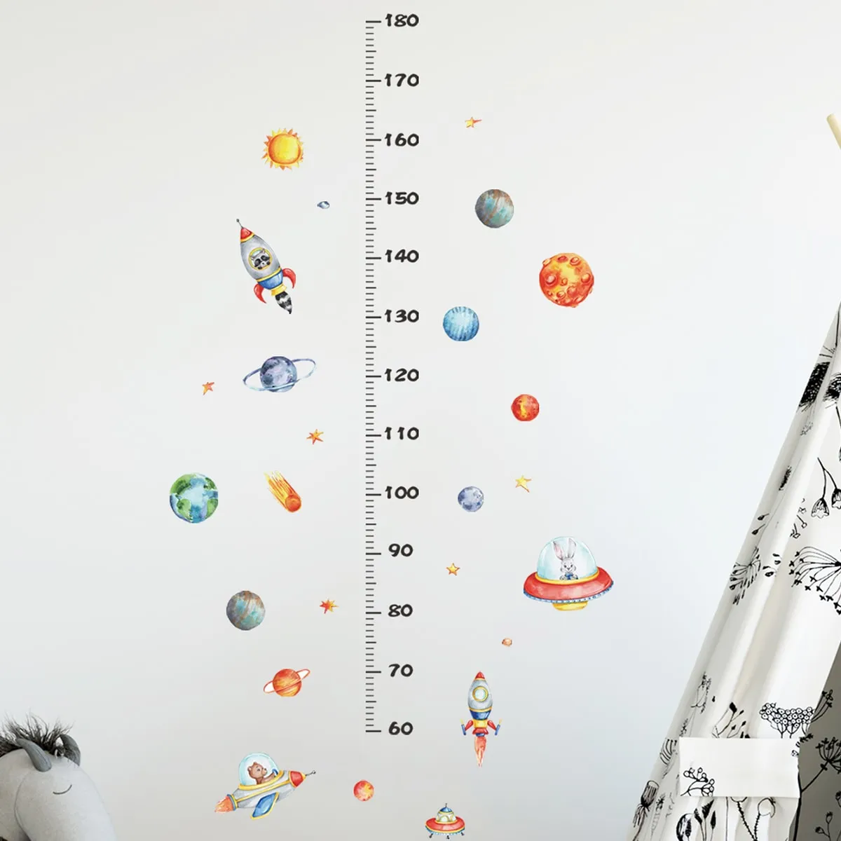 Adesivo da parete per la misurazione dell'altezza dei bambini con stampa razzo