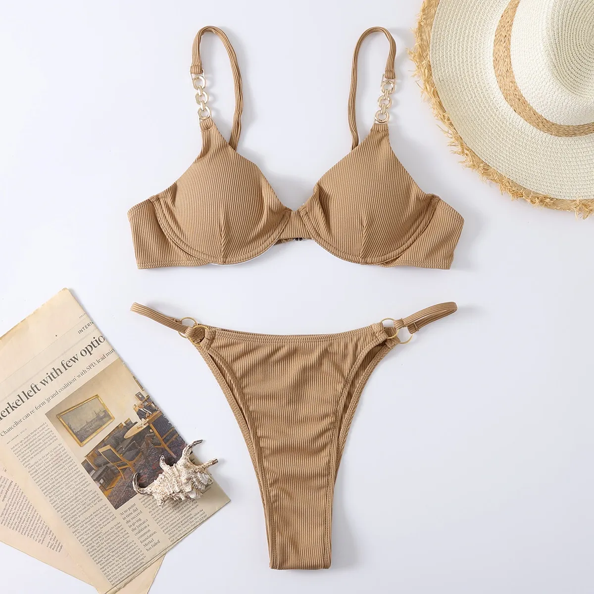 Costume da bagno bikini perizoma a costine con ferretto