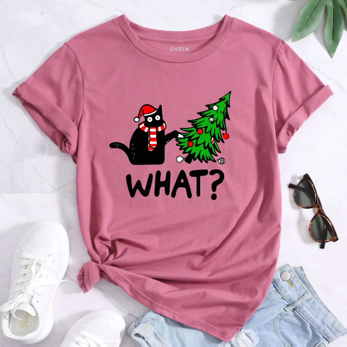 Maglietta albero di Natale & stampa gatto