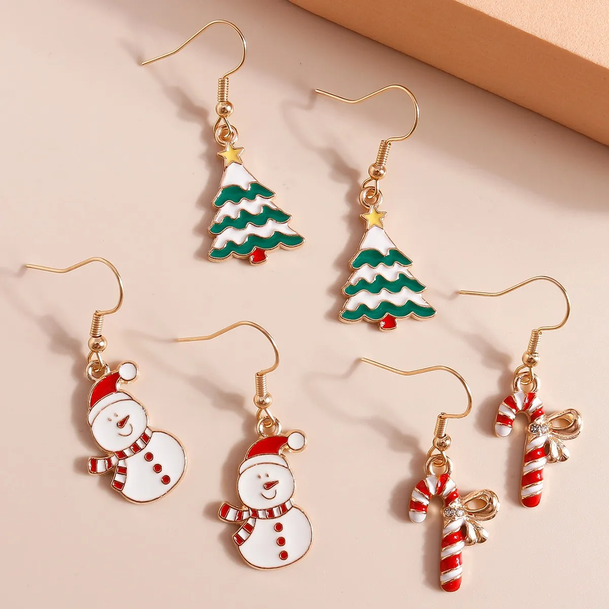3 paia Orecchini pendenti albero di Natale decorato