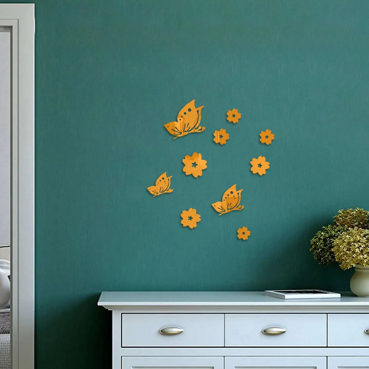 1 set Adesivo da parete a specchio fiore & farfalla