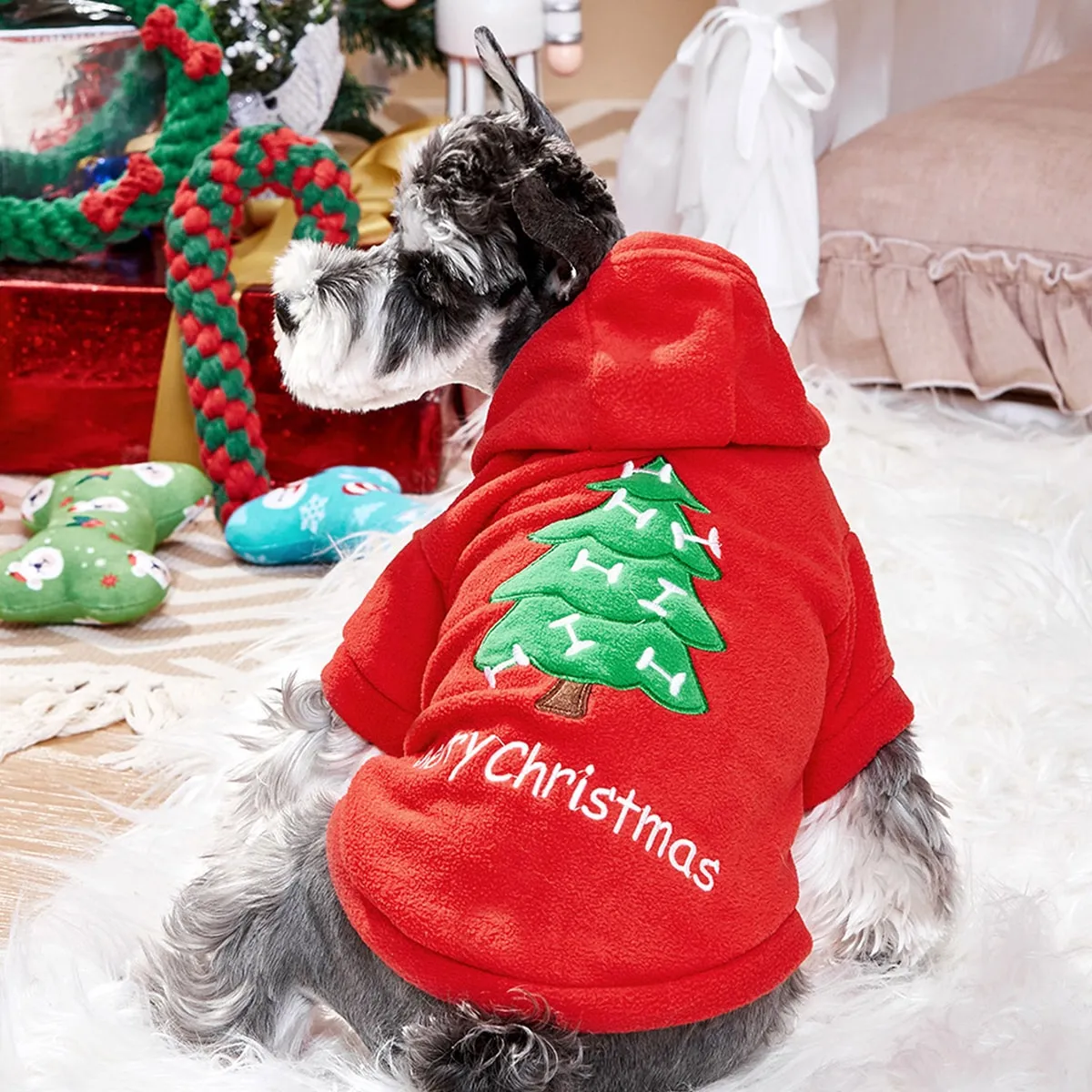 Felpa con cappuccio per animale domestico albero di Natale
