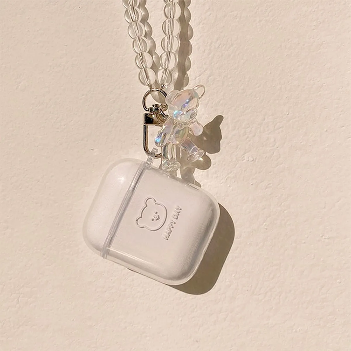 Custodia trasparente per Airpods con con decorato farfalla con perline cinghia