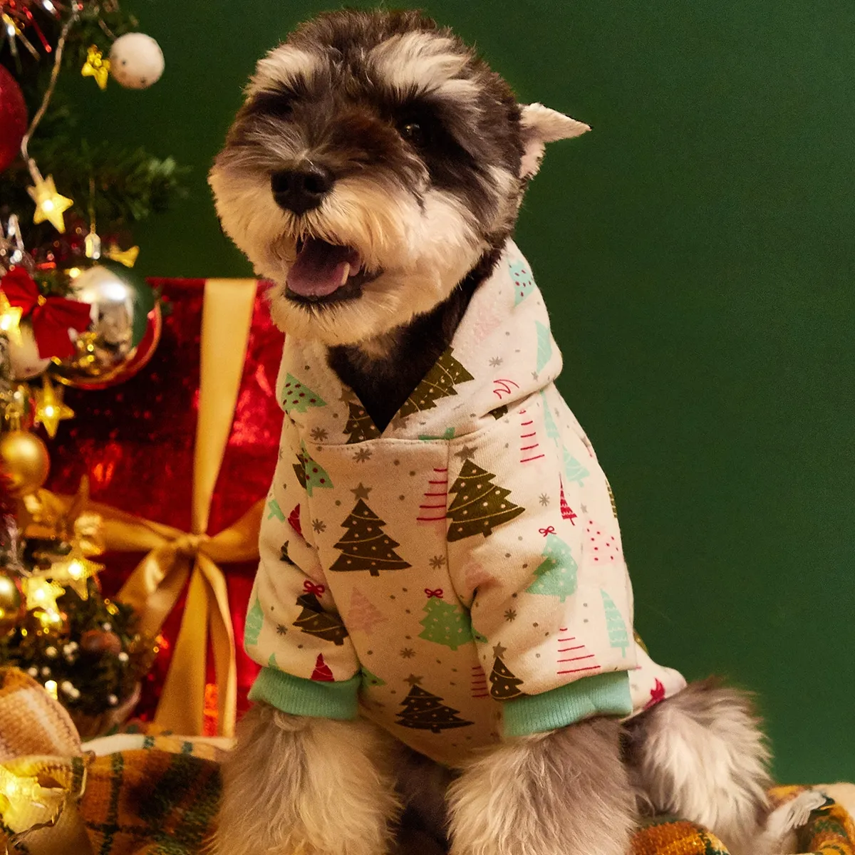Felpa con cappuccio per animali domestici albero di Natale stampa