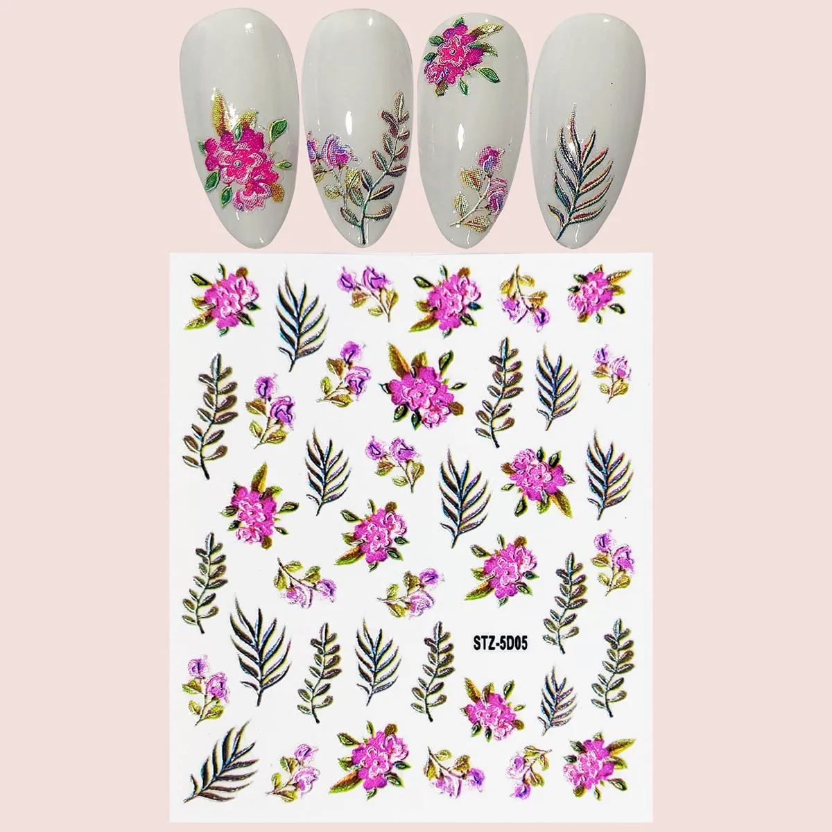 1 foglio Adesivo per unghie arte fiore & con stampa foglia