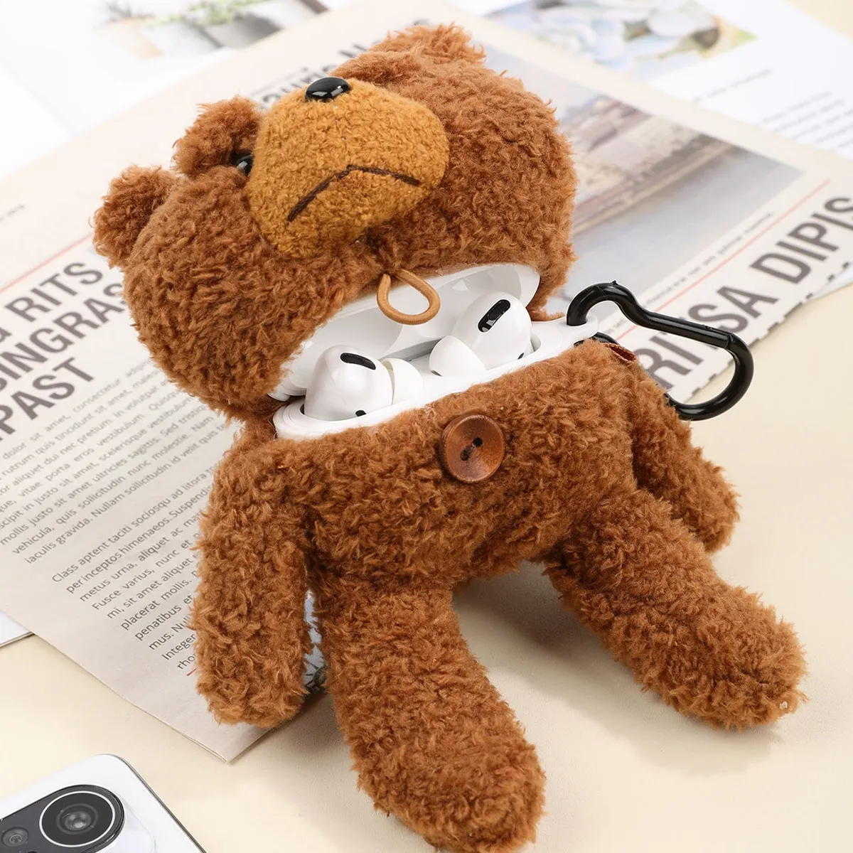 Custodia per AirPods Pro in peluche con design orso