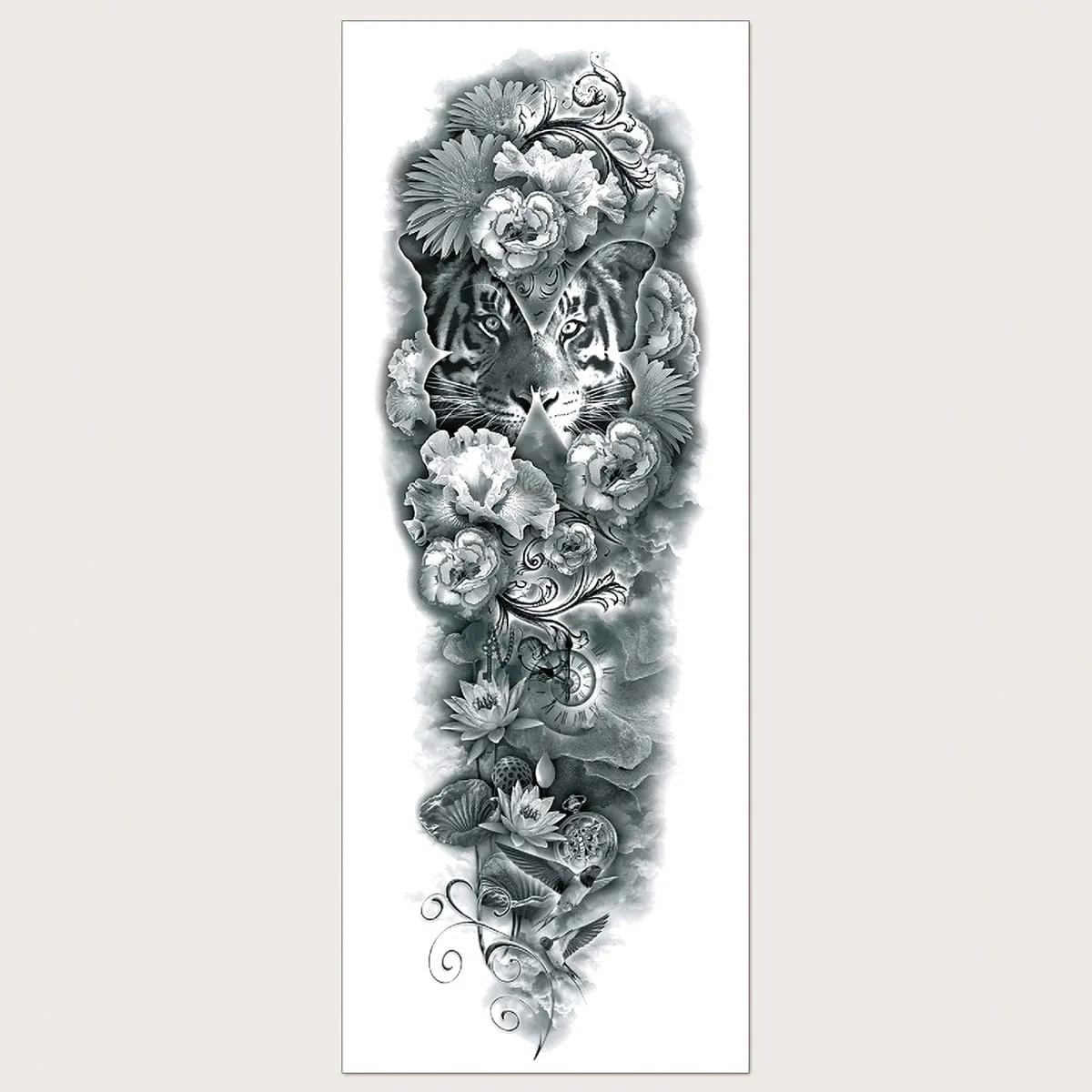 Adesivo tatuaggio con motivo fiore & tiger 1 foglio