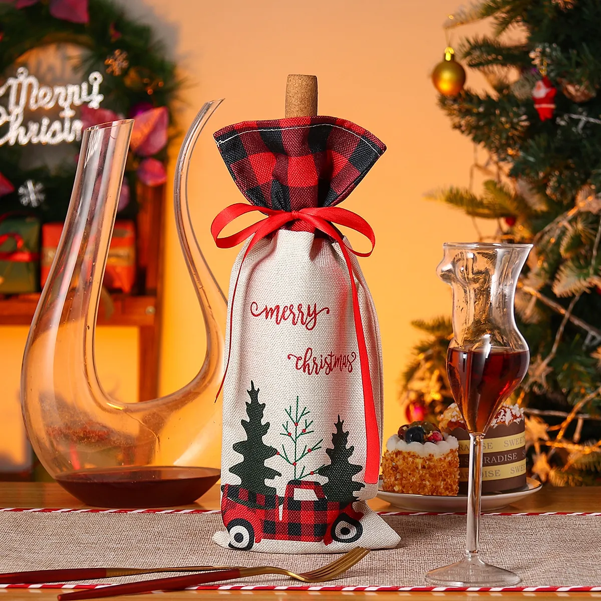 Coperchio per bottiglia di vino Natale carrello stampa