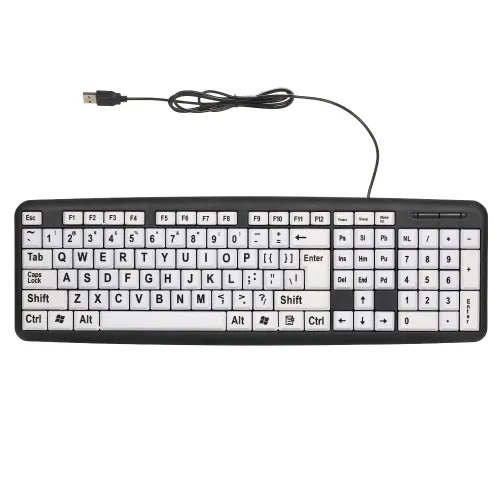 Tastiera USB cablata con lettere bianche grandi caratteri neri