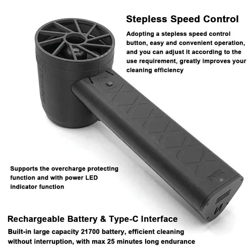 Turbofan canalizzato portatile Motore brushless da 64 mm Ventilatore a getto di spinta da 1 kg Ventilatore per polvere ad alta potenza da 400 W Strumento di pulizia della tastiera con controllo continuo della velocità