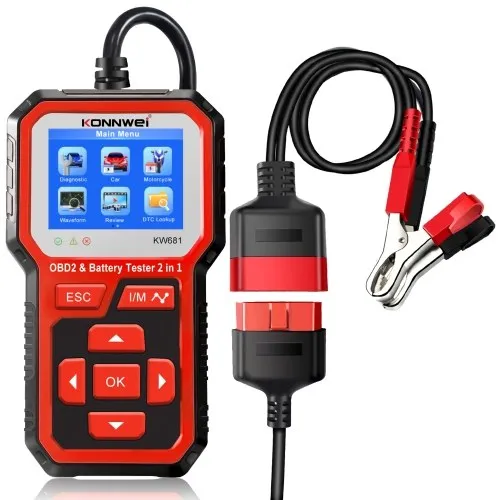 KONNWEI KW681 2 in 1 Tester per batteria per motocicletta per auto e strumento per scanner diagnostico OBDII