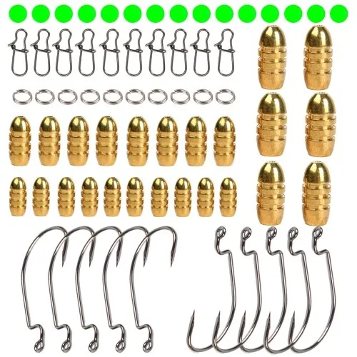 Set di accessori per la pesca 64 pezzi Pesi per proiettili da pesca Ganci per zaini Spaccati Anelli Connettore con scatola per attrezzi