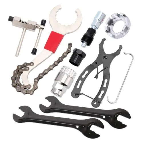 9pcs Kit di attrezzi per la riparazione di biciclette Cassette Remover Wrench Chain Breaker Manovella Estrattore Estrattore Chiave per raggi Movimento centrale Strumento di rimozione ruota libera Chiave mozzo