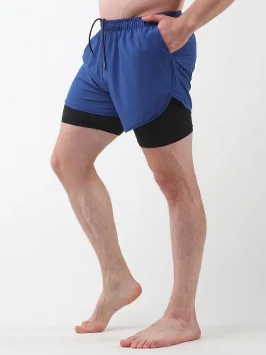 Pantaloncini sportivi da uomo con fodera 2 in 1 con tasche Pantaloncini fitness da ciclismo da corsa ad asciugatura rapida