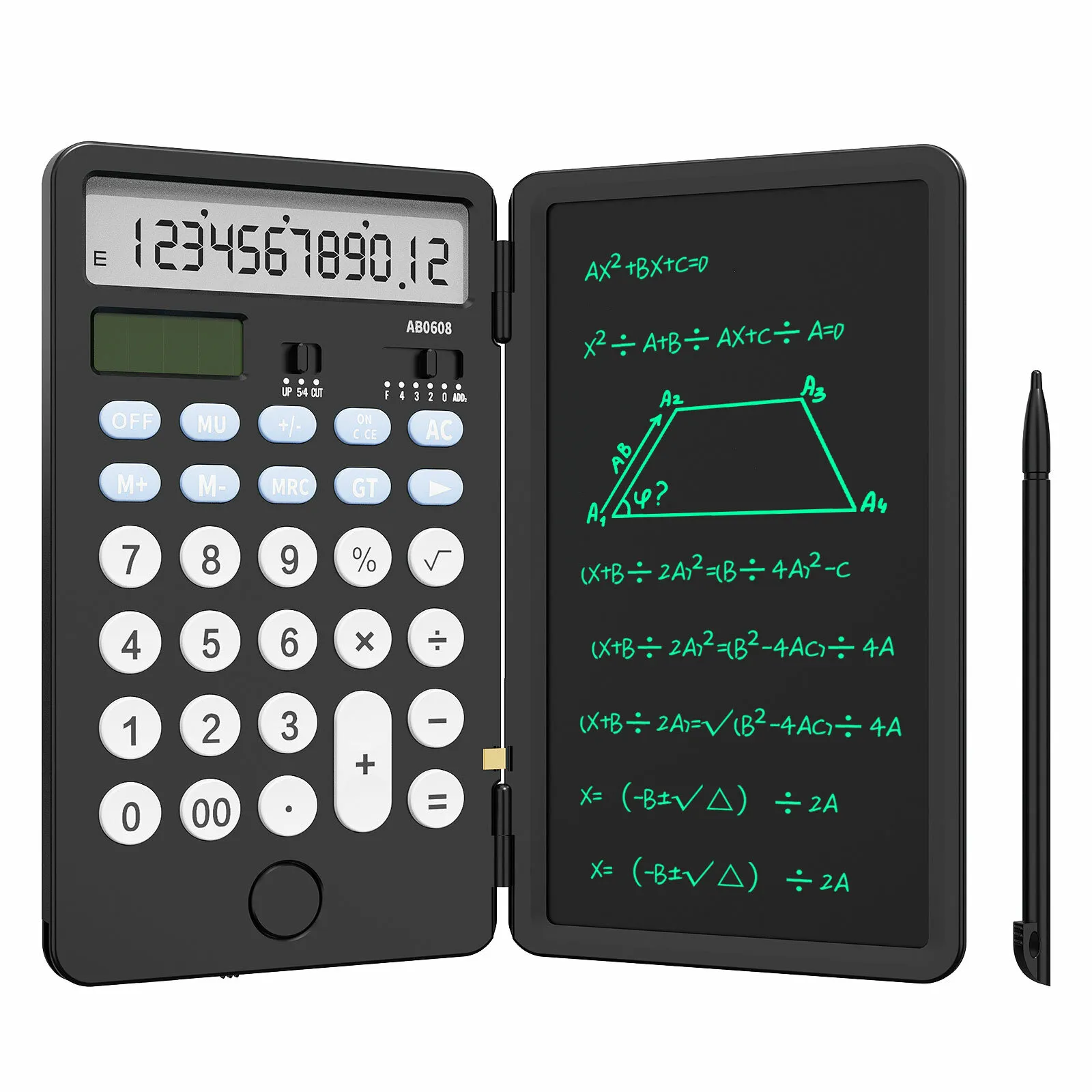 NEWYES Black Calcolatrice Scientifica Ricaricabile a 12 cifre con Tavoletta di Scrittura LCD da 6,5 Pollici e Calcolatri