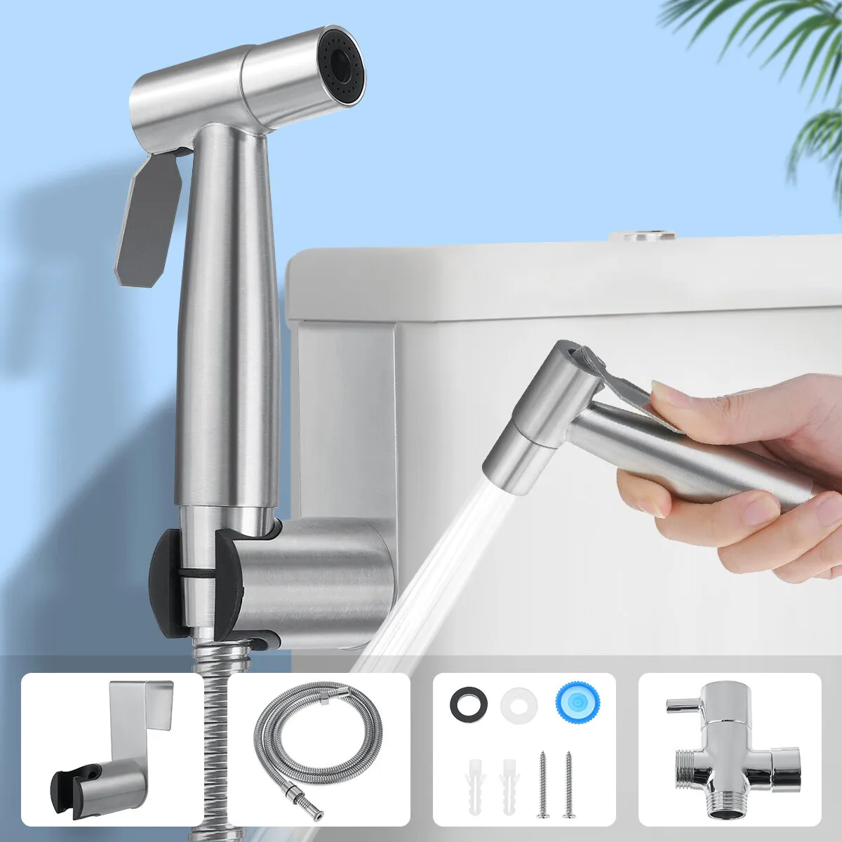 Kit bidet doccetta WC portatile BVSOIVIA, set in acciaio inossidabile per bidet a mano, doccetta per bagno, doccetta per