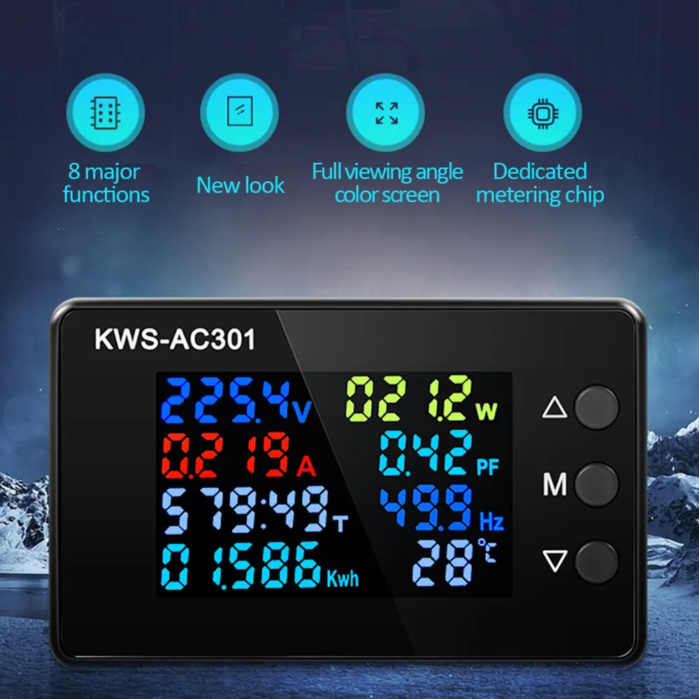 Voltmetro amperometro digitale 8 in 1 KWS-AC301 AC 50-300V Misuratore di energia digitale LED Wattmetro AC Misuratore di