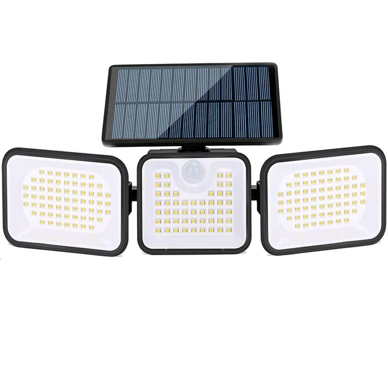 Luci a parete solari a tre teste con sensore di movimento, luci per esterni a LED da 180, testa regolabile a 270°, illum