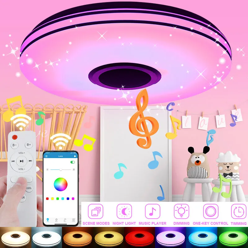 Lampada a soffitto LED RGB con musica, controllo bluetooth tramite app e telecomando per la camera dei bambini e la came