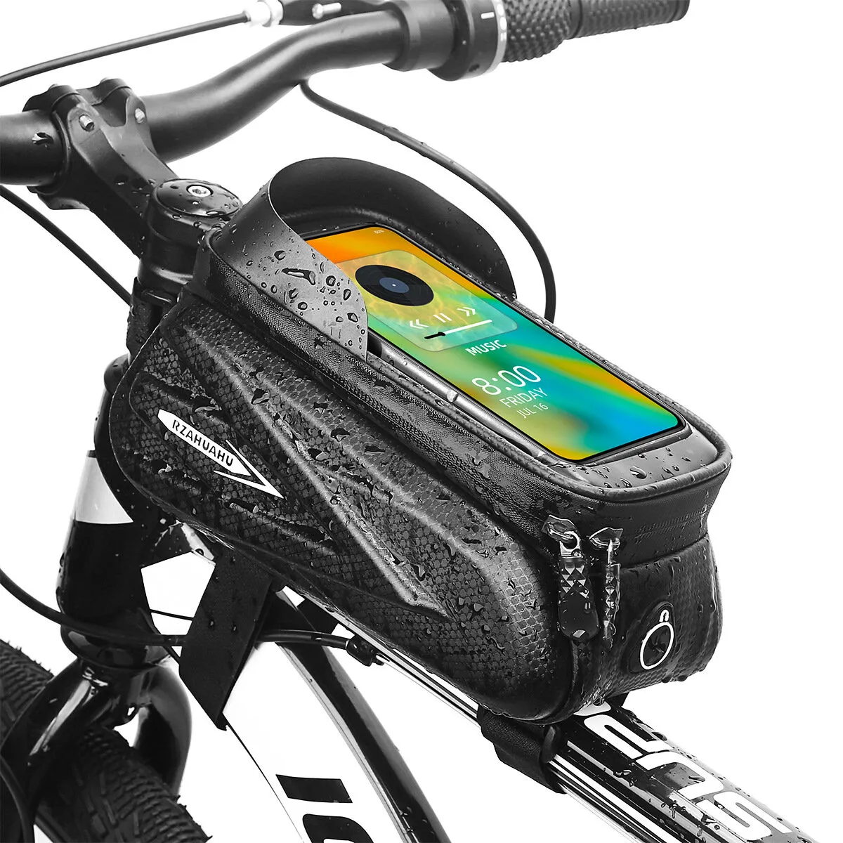 Borsa da bicicletta da 1,5L per telaio tubolare anteriore per ciclismo con supporto per telefono, custodia impermeabile