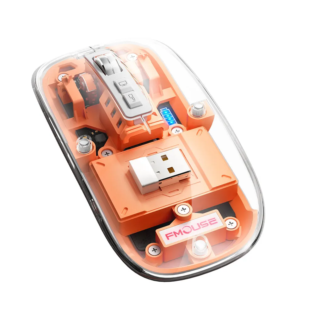 HXSJ T900 Mouse gamer wireless bluetooth 5.1 trasparente 2.4G con DPI regolabili da 800-2400, display di alimentazione d