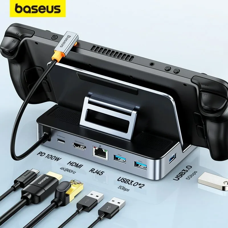 Docking Station USB C Baseus per Steam Deck Nintendo Switch Type C a 4K@60Hz DP HDMI-compatibile Gigabit Ethernet USB 3.