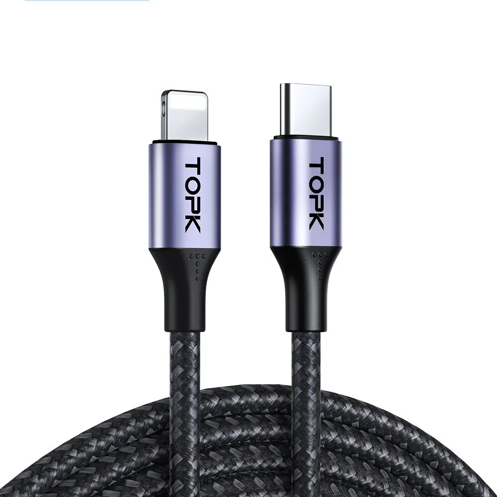 Cavo TOPK AP10 20W USB-C a iP Ricarica rapida Trasmissione dati Intrecciato in nylon Nucleo del cavo lungo 1M per iPhone