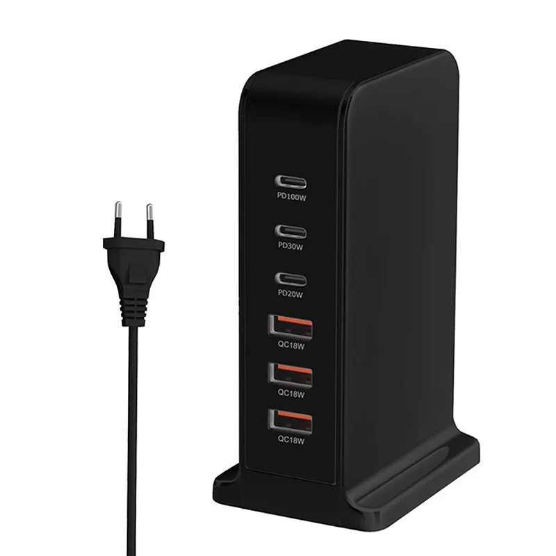 [GaN Tech] 168W 6-Port USB PD Charger 3USB-A+3USB-C PD QC Fast Charging Desktop Charging Station EU Plug US Plug for iPh