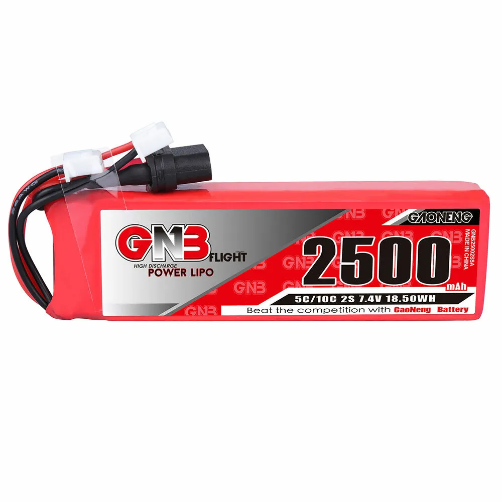 Batteria Gaoneng GNB 7.4V 2500mAh 5C 2S LiPo con connettore XT60 e connettore XH2.54 per Frsky Taranis X9D Plus