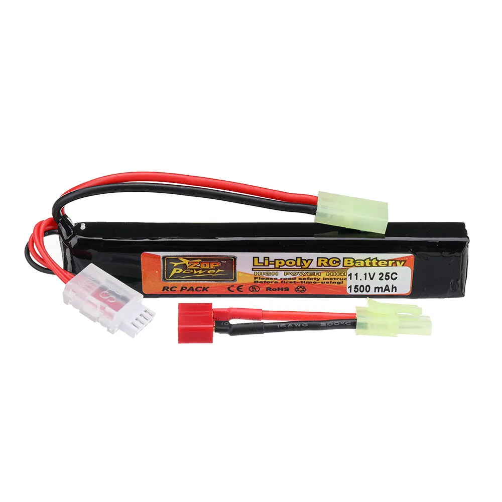 Batteria LiPo ZOP Power 11.1V 1500mAh 25C 3S con connettore Tamiya e cavo adattatore con connettore T per auto RC