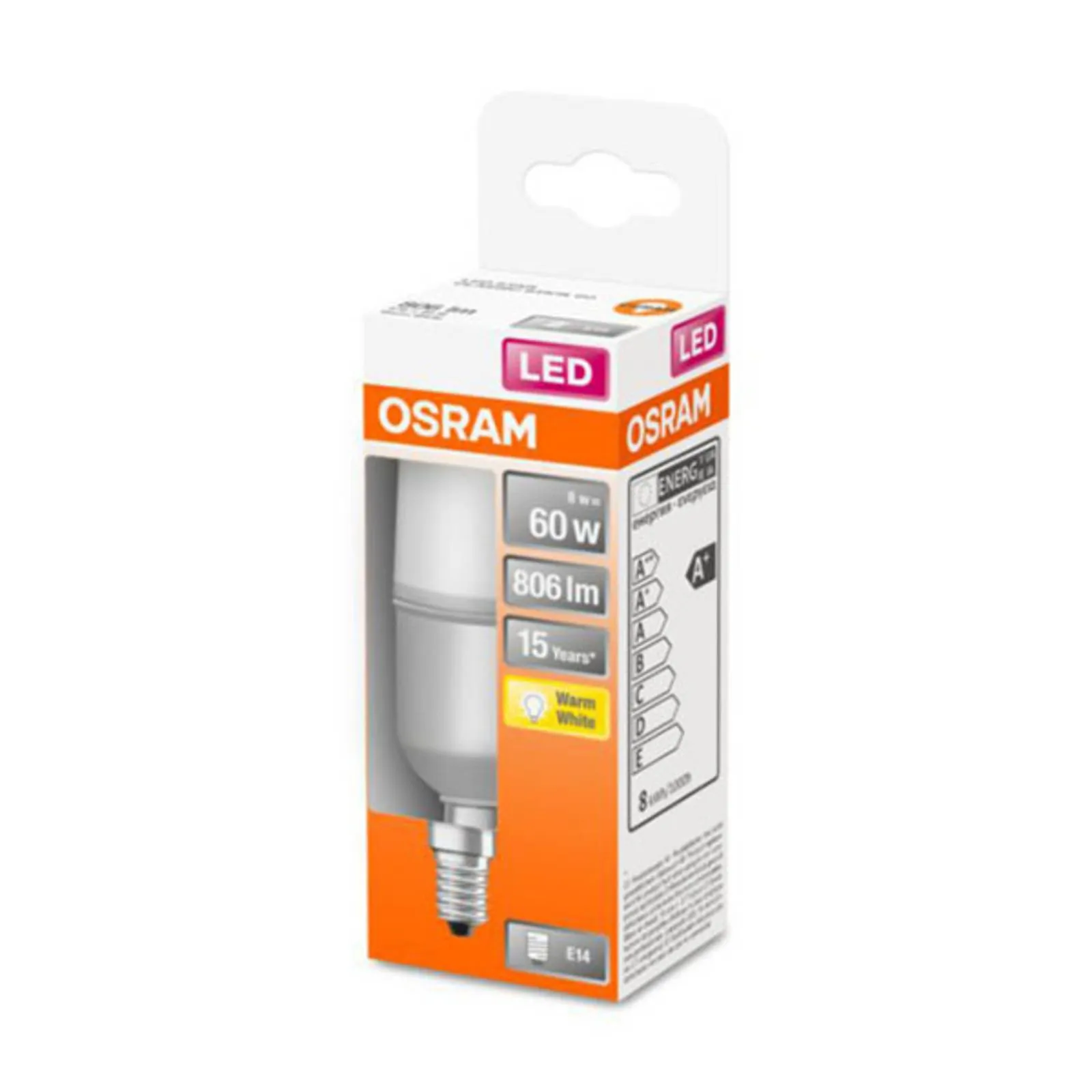 OSRAM LED E14 Classic stick satinato 2.700K 8W